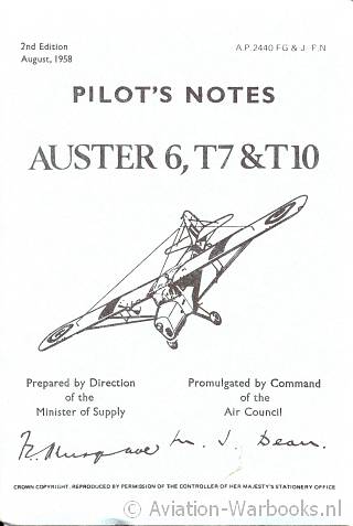 Pilot's Notes for Auster 6, T7 & T10
